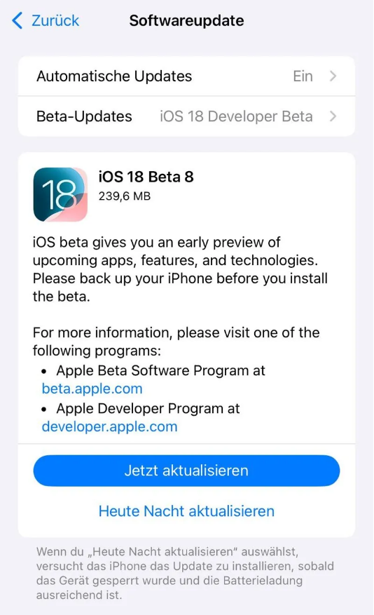 古城苹果手机维修分享苹果 iOS / iPadOS 18 开发者预览版 Beta 8 发布 